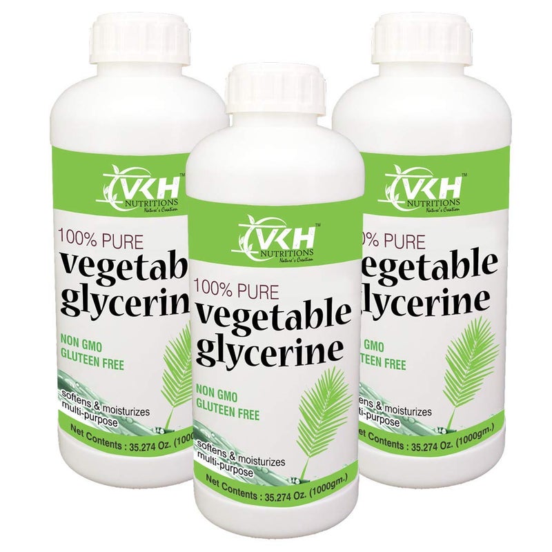 VKH Nutritions Vegetable Glycerin 1000gmPure Edible Glycerin Food Grade Glycerine for Skin Body Face Lips Hair Soap Cosmetics and Cake PreparationPack of 3 3000GM - Image 1