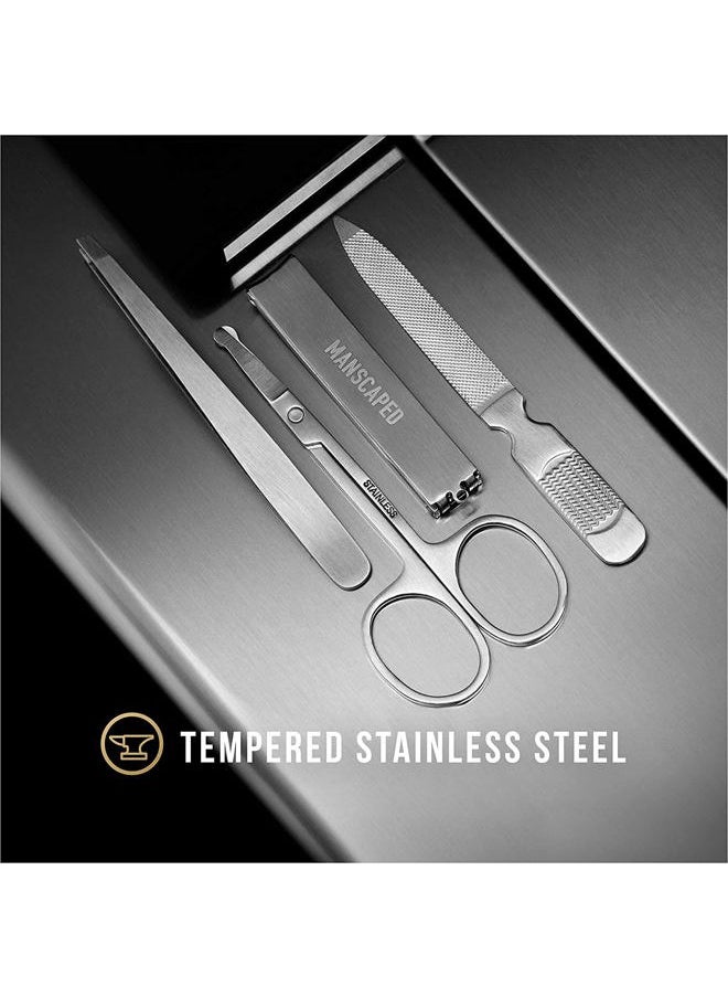 manscaped - ® Shears 2.0 Tempered Stainless Steel Men's Nail Kit, Fingernail Clippers, Safety Scissors, Tweezers and Nail File, Travel Manicure Pedicure Set, 4-Piece Luxury Grooming Kit with Compact Case - Image 1