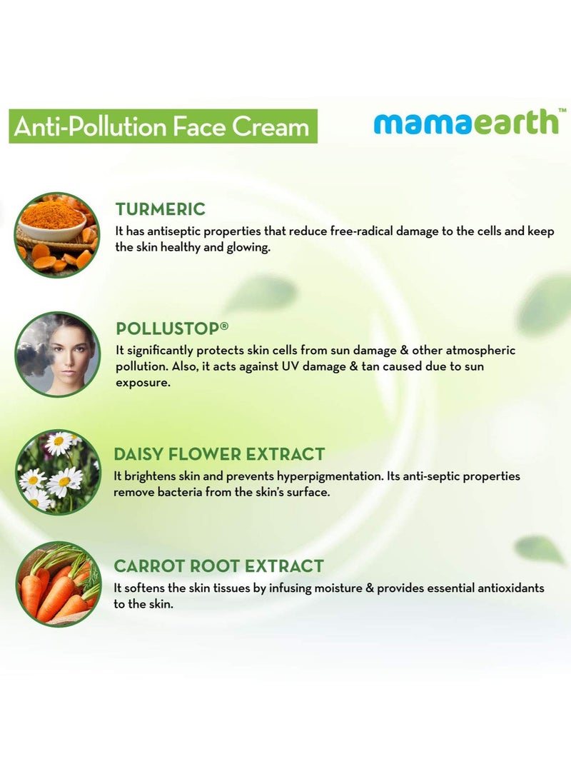 Mama Earth Anti-Pollution Daily Face Cream for Dry & Oily Skin with Turmeric & Pollustop® For a Bright Glowing Skin 80ml - Image 3