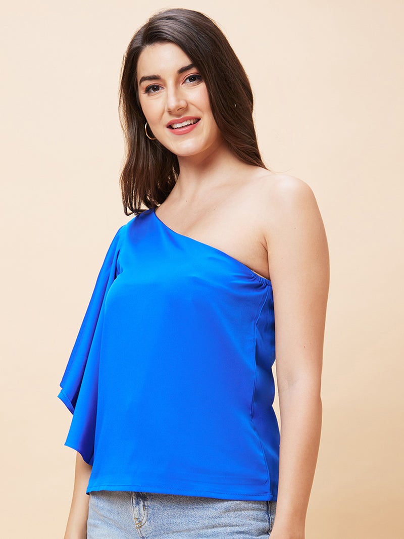 globus Globus Women Blue One Shoulder Flutter Sleeve Top  - Image 3