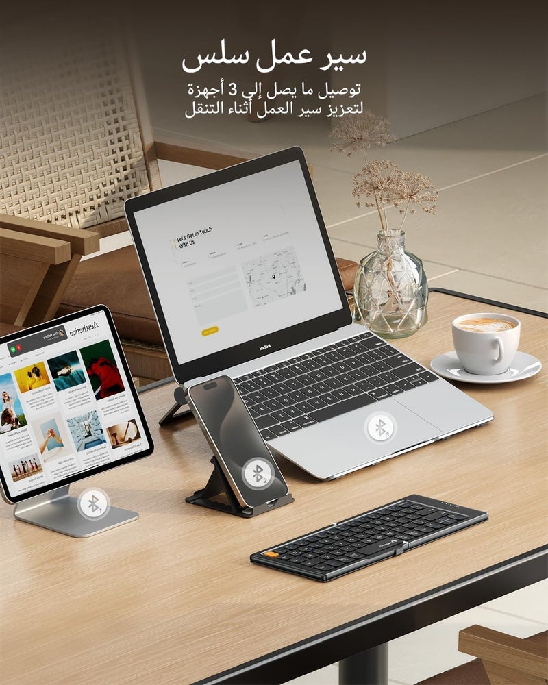 ProtoArc لوحة مفاتيح XK04 المدمجة القابلة للطي مع حافظة جلد PU للآيباد، آيفون، ماك، أندرويد، ويندوز، iOS (أسود) - Image 4