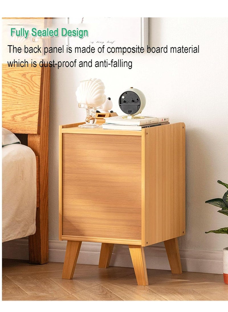XiuWoo Modern Bamboo Wood Nightstand Table, Bedside Table, End Side Tables, Coffee Tables, Home Storage Rack， Bookcase with Rattan Reticulated Door and Storage Compartment for Home Office - Image 2