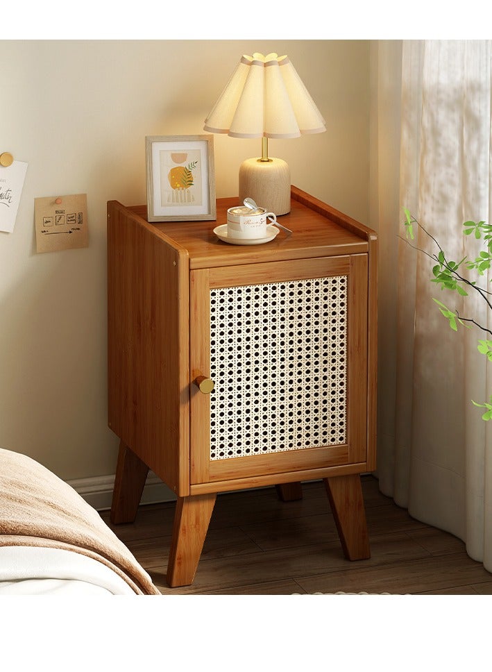 XiuWoo Modern Bamboo Wood Nightstand Table, Bedside Table, End Side Tables, Coffee Tables, Home Storage Rack， Bookcase with Rattan Reticulated Door and Storage Compartment for Home Office - Image 1