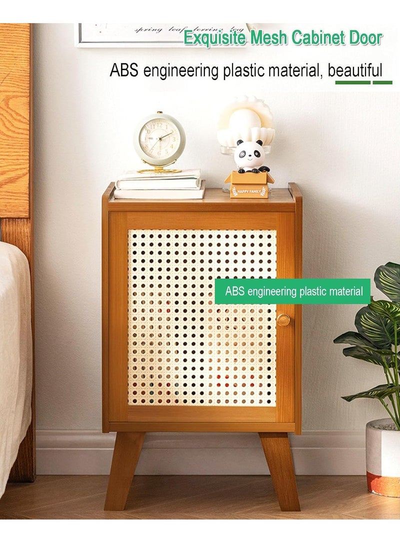 XiuWoo Modern Bamboo Wood Nightstand Table, Bedside Table, End Side Tables, Coffee Tables, Home Storage Rack， Bookcase with Rattan Reticulated Door and Storage Compartment for Home Office - Image 4