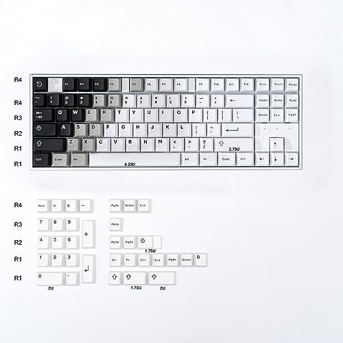 mintcaps Doubleshot PBT Keycap Set, Black White Keycaps 75 Percent, Cherry Profile Custom Key Caps for Mechanical Gaming Keyboards(121key,only keycaps) - Image 4