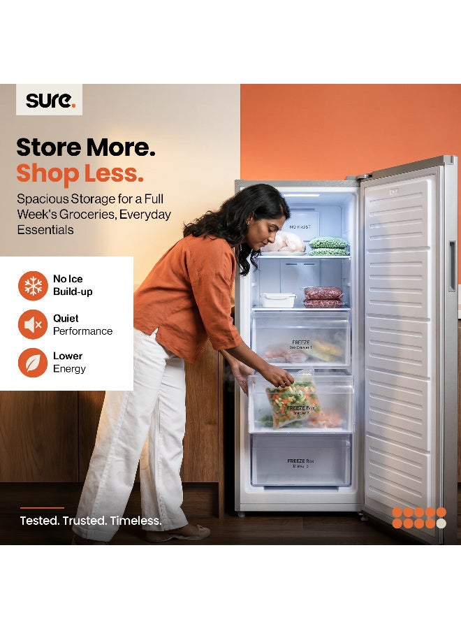 SURE 212L Gross Upright Freezer, Single Door Design, Frost Free, Spacious Storage Capacity, Energy Efficient Performance, Silent Operation, Inox Finish, RCFF-212 212 L RCFF-212 Inox Finish - Image 2