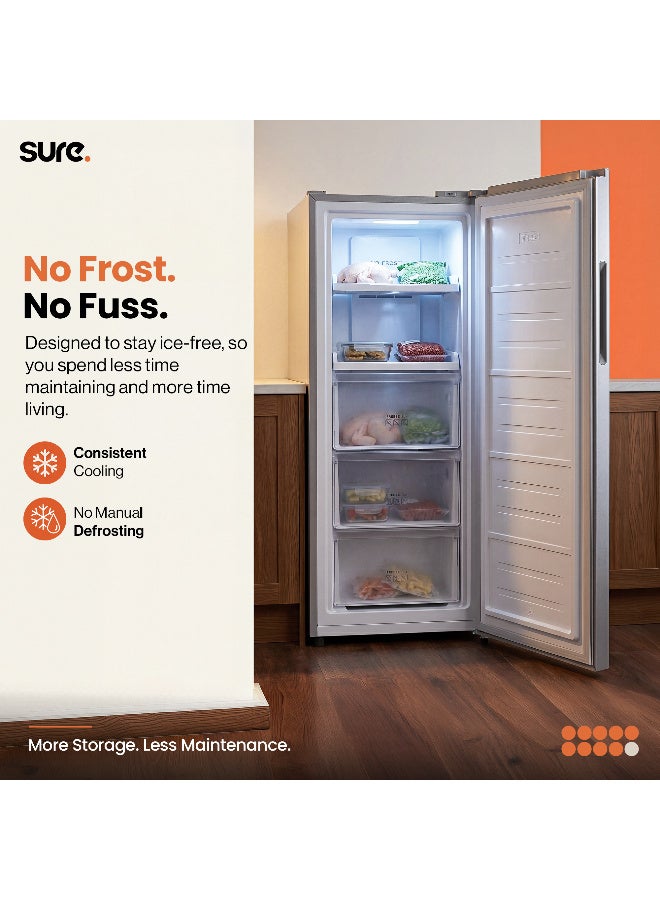 SURE 212L Gross Upright Freezer, Single Door Design, Frost Free, Spacious Storage Capacity, Energy Efficient Performance, Silent Operation, Inox Finish, RCFF-212 212 L RCFF-212 Inox Finish - Image 3