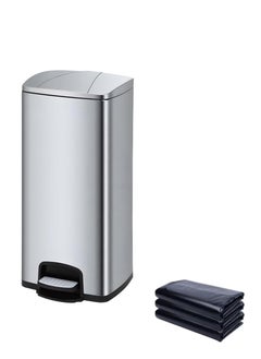 SKY-TOUCH 30L Stainless Steel Trash Can Heavy Duty Metal Garbage Bin with Foot Pedal and Removable Inner Bucket Fingerprint Proof Pedal for Home Office (with 50pcs 70*90 cm Trash Bags)  - Image 1