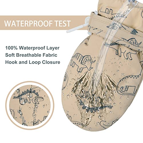 Fynnsure Toddler Mittens Lined Fleece Snow Gloves for Boys Girls Kids Winter Ski Gloves Baby Mittens Khaki 2-4 Years - Image 3