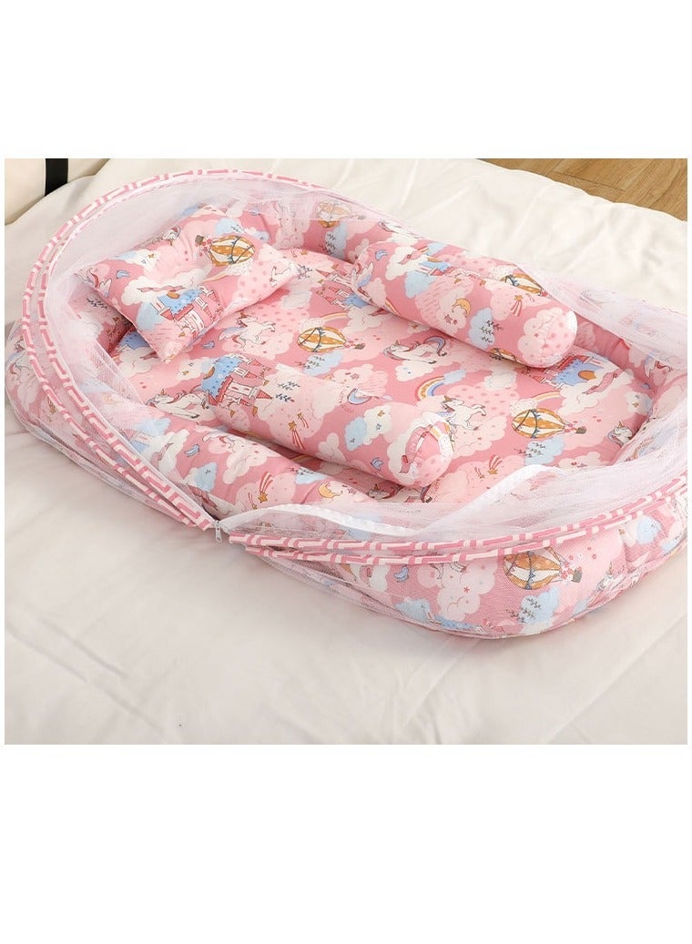 DOOKOO Portable Bed with Mosquito net and Pillow, Breathable Baby Sleep Pod Newborn Baby Bassinet Bed, Perfect for Traveling and Napping Pink - Image 2