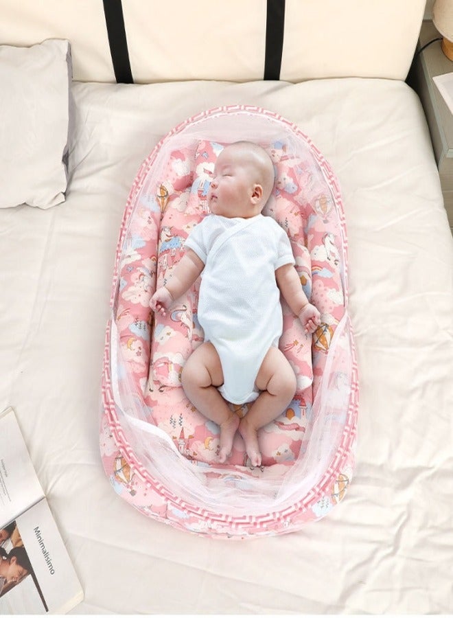 DOOKOO Portable Bed with Mosquito net and Pillow, Breathable Baby Sleep Pod Newborn Baby Bassinet Bed, Perfect for Traveling and Napping Pink - Image 4