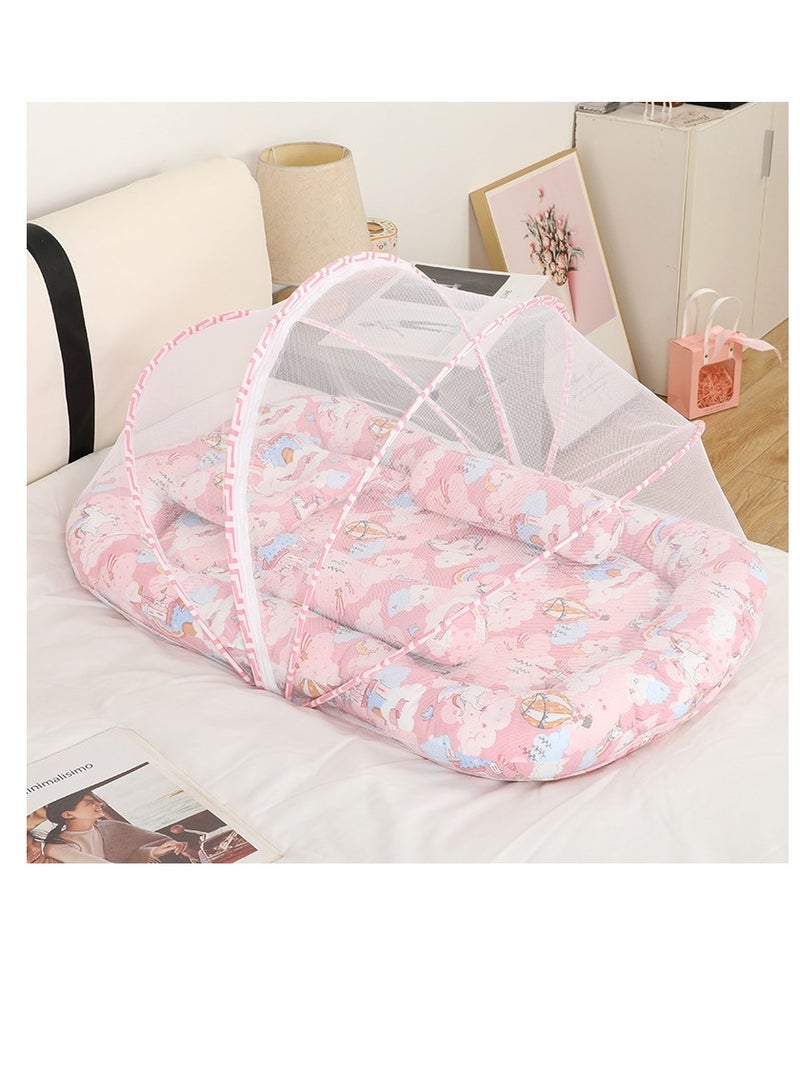 DOOKOO Portable Bed with Mosquito net and Pillow, Breathable Baby Sleep Pod Newborn Baby Bassinet Bed, Perfect for Traveling and Napping Pink - Image 1