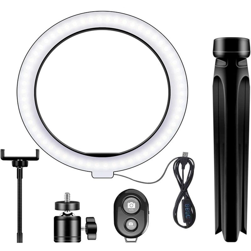 10.2IN LED Ring Light Fill Light Dimmable Photography Ring Fill Light with Tripod Stand & Cell Phone Holder Selfie Ring Light with Phone BT Remote USB Powered for Live Stream/Makeup - Image 1