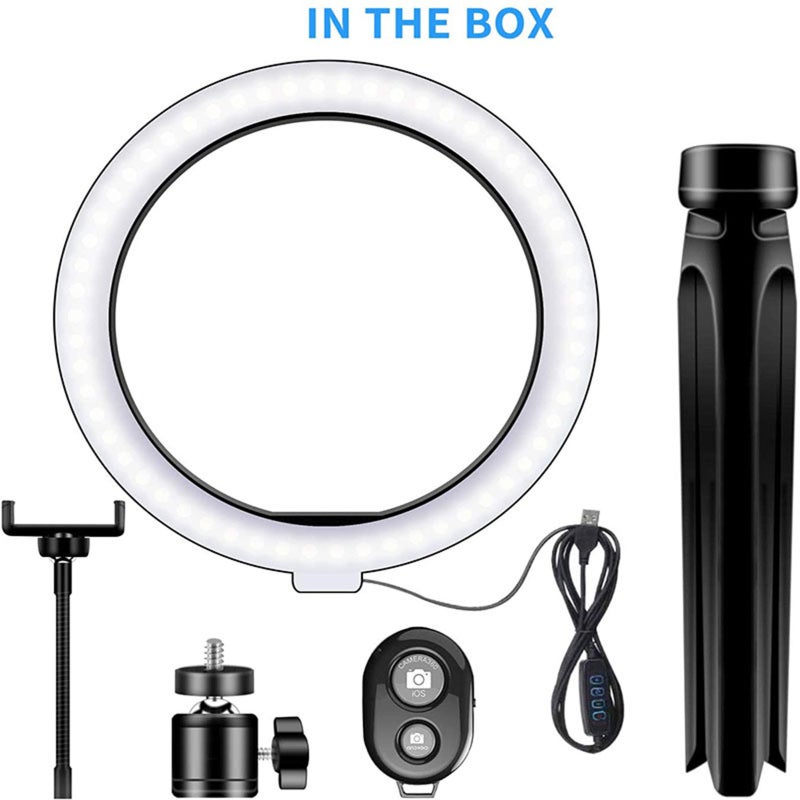 10.2IN LED Ring Light Fill Light Dimmable Photography Ring Fill Light with Tripod Stand & Cell Phone Holder Selfie Ring Light with Phone BT Remote USB Powered for Live Stream/Makeup - Image 5
