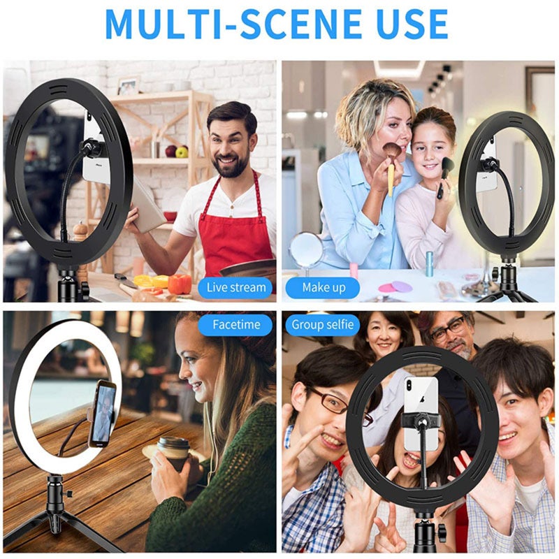10.2IN LED Ring Light Fill Light Dimmable Photography Ring Fill Light with Tripod Stand & Cell Phone Holder Selfie Ring Light with Phone BT Remote USB Powered for Live Stream/Makeup - Image 2