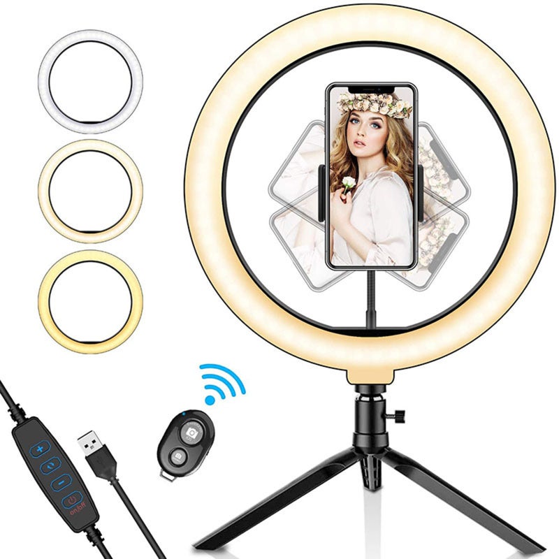 10.2IN LED Ring Light Fill Light Dimmable Photography Ring Fill Light with Tripod Stand & Cell Phone Holder Selfie Ring Light with Phone BT Remote USB Powered for Live Stream/Makeup - Image 3