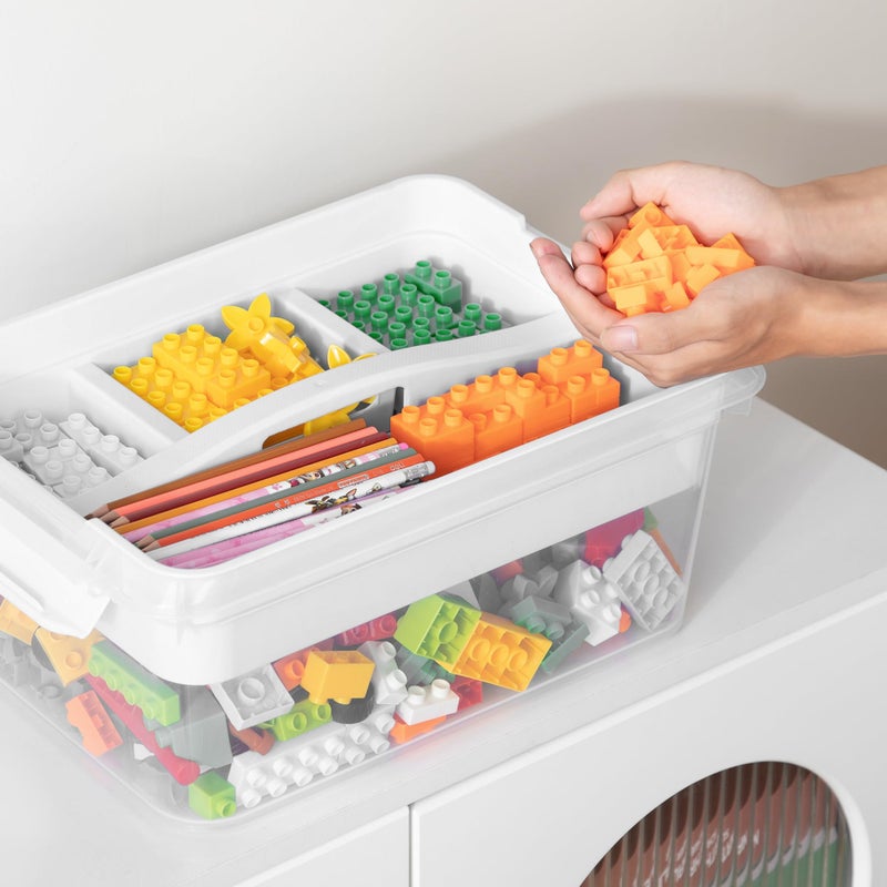 CraftGenes Craft Storage Box with Removable Tray, 20 QT Clear Plastic Organizer with Lids, White Playdoh Storage Containers for Crafts Supplies, Tools, Puzzles - Image 2