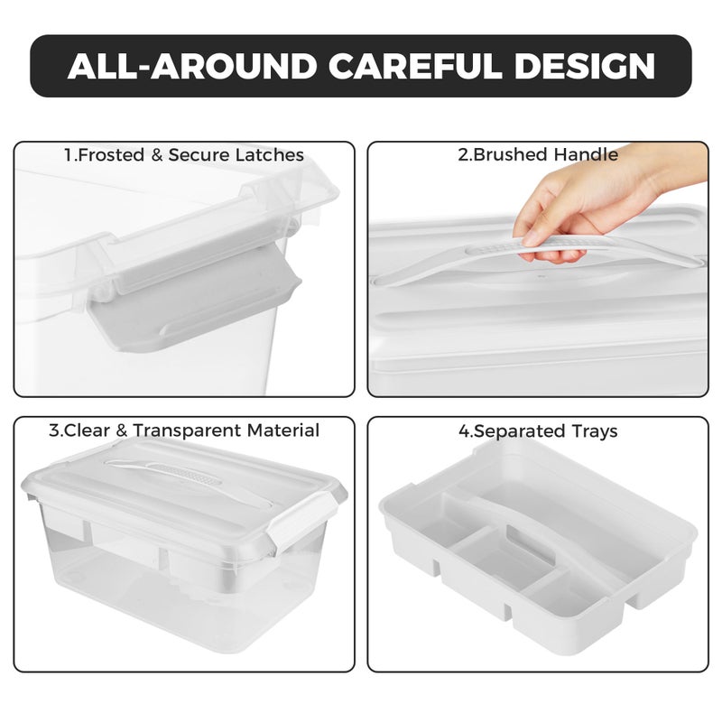 CraftGenes Craft Storage Box with Removable Tray, 20 QT Clear Plastic Organizer with Lids, White Playdoh Storage Containers for Crafts Supplies, Tools, Puzzles - Image 5