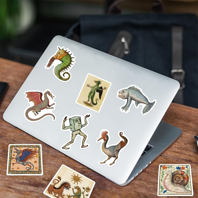 YOKSAS 50 Pcs Medieval Creatures Stickers â€“ Vintage Fantasy Mythical Monster Decals for Scrapbooking, Journaling, Laptops, Gothic Aesthetic, Medieval Art Vinyl Sticker Pack - Image 4