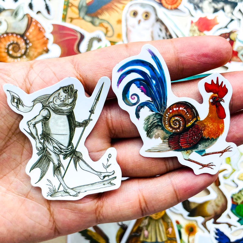 YOKSAS 50 Pcs Medieval Creatures Stickers â€“ Vintage Fantasy Mythical Monster Decals for Scrapbooking, Journaling, Laptops, Gothic Aesthetic, Medieval Art Vinyl Sticker Pack - Image 3