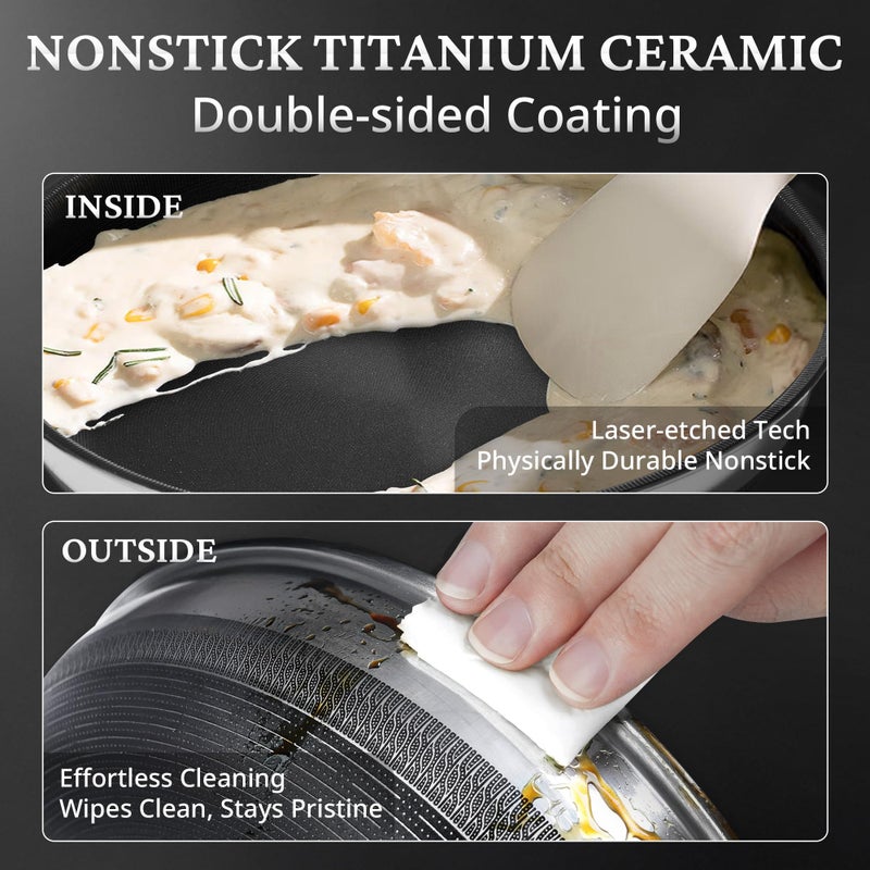 KOKHUB Nonstick Frying Pans with Lids, 8", 10", 12" Titanium Ceramic Tri-Ply Stainless Steel Skillet Set, Non-Toxic, PFAS/PFOA/PTFE Free, Dishwasher & Oven Safe, Induction Compatible - Image 2