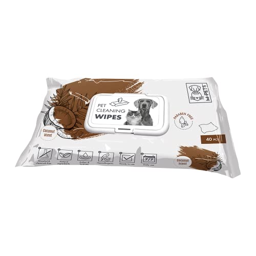 M-PETS Coconut Scented Grooming Wipes for Dogs & Cats, Hypoallergenic, Nourishing & Moisturising, Removes Odour, Dirt, Dander, Alcohol & Paraben Free (40 Wipes) - Image 1
