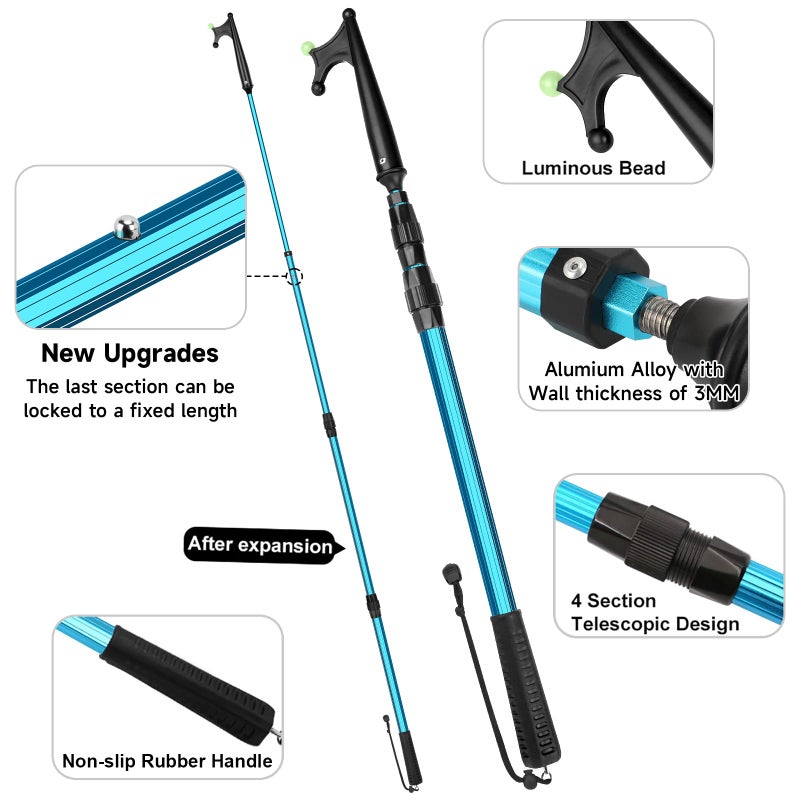 SAN LIKE Telescopic Boat Hook - Floating,Durable,Rust-Resistant with Luminous Bead,Blue Push Pole for Docking Extends from 2.58Ft to 6.66Ft - Image 3