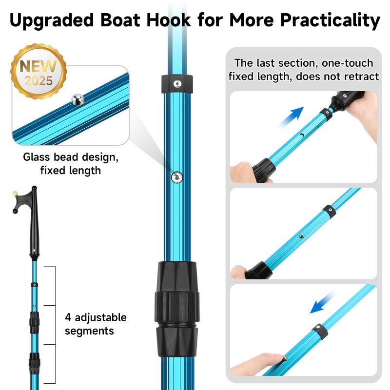 SAN LIKE Telescopic Boat Hook - Floating,Durable,Rust-Resistant with Luminous Bead,Blue Push Pole for Docking Extends from 2.58Ft to 6.66Ft - Image 4
