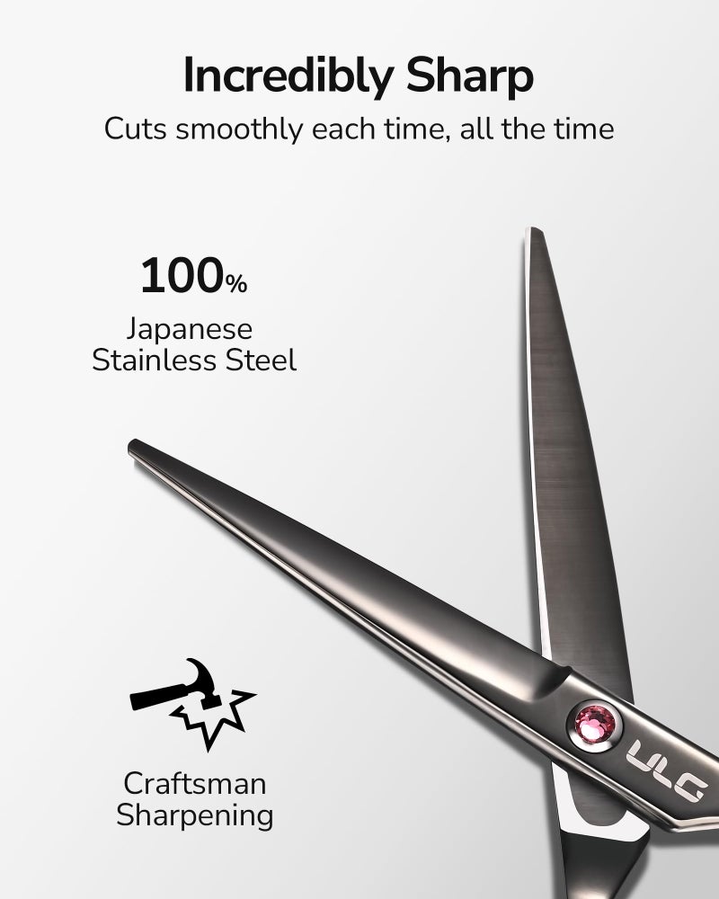 ULG Hair Cutting Scissors, Professional Hair Scissors 6.5 inch Right-Hand Razor Edge Barber Shears Salon Hair Cutting Shears Made of Japanese Stainless Steel, Hand Sharpened Black - Image 5