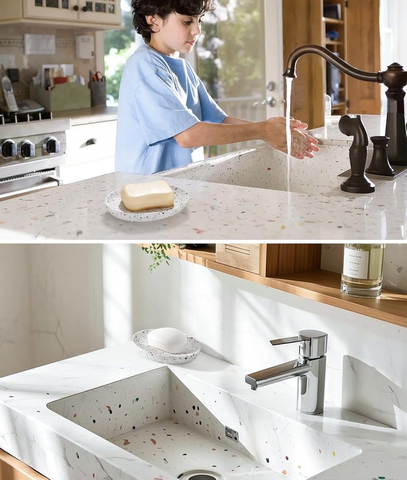 Luxspire صحن صابون لوكسباير من الراتنج حاملة صابون علبة صابون صحن صابون بيضاوي حافظة إسفنج صحن حامل لحمام الفانيتي دش مطبخ حوض سطح كونترتزو - Image 5