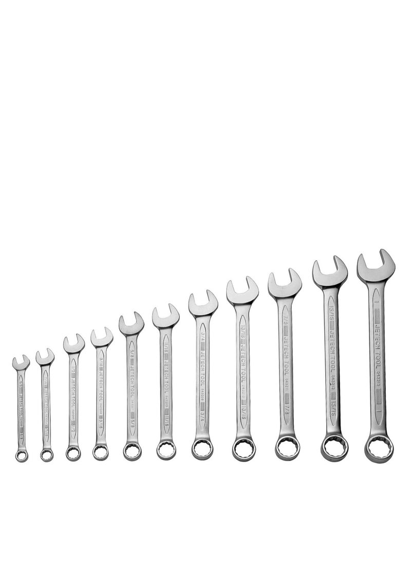 Jetech 11PCS SAE Combination Wrench Set - Industrial Grade Spanners with 12-Point15-Degree Offset Cr-V Steel Forged Heat-Treated, 3/8 Inch - 1 Inch - Image 1