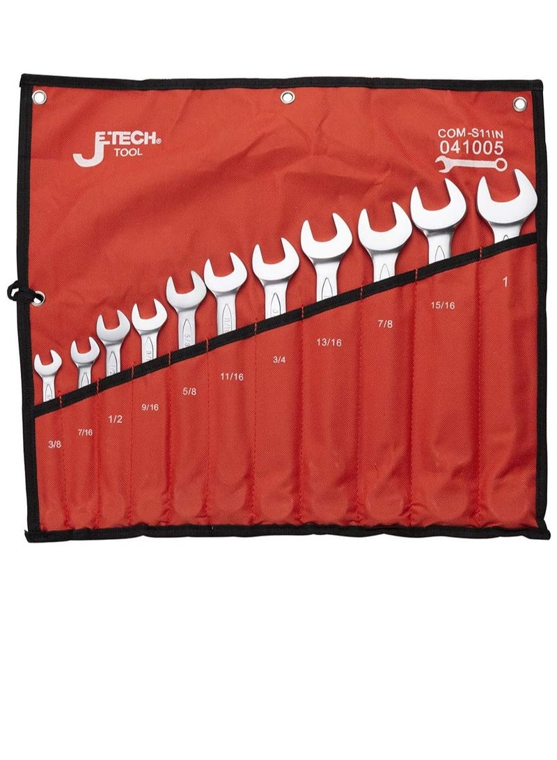 Jetech 11PCS SAE Combination Wrench Set - Industrial Grade Spanners with 12-Point15-Degree Offset Cr-V Steel Forged Heat-Treated, 3/8 Inch - 1 Inch - Image 3