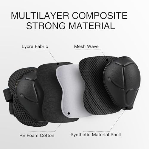 WayEee 6PCS Kids Protective Gear Set Knee Pads for Kids 310 Years Old Toddler Elbow Pads Wrist Guards Skating Cycling Bike Rollerblading Scooter Upgraded Durable Material Boys GirlsYouth Black - Image 3