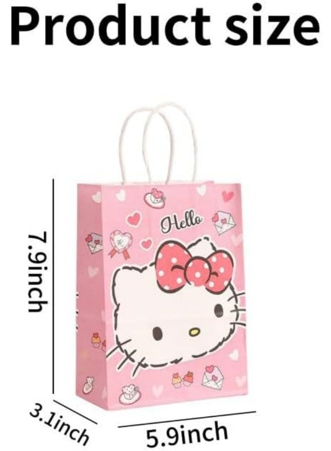 Hello Kitty 12 PCS Cute Birthday Party Supplies, 12 Pcs Party Favor Bags, Candy Goodie Treat Bags with Handle, Cartoon Birthday Party Decorations - Image 2