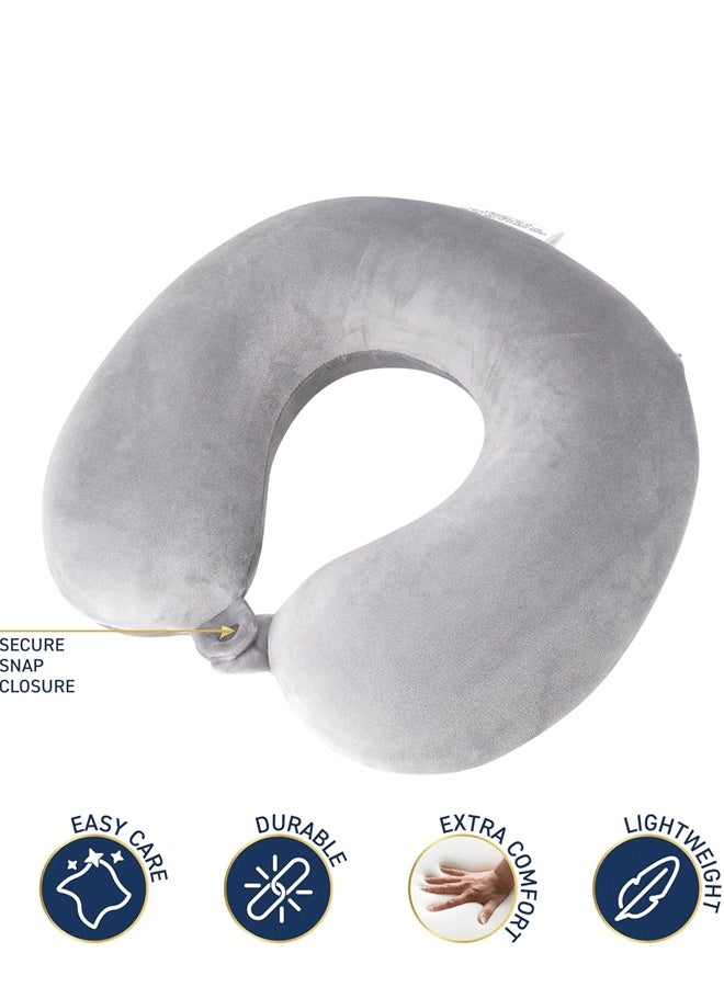 Reelyo Travel Neck Pillow - Lightweight Fleece Casing U-Shaped Stuffable Memory Foam Travel Pillow for Sleeping and Neck Support, Grey - Image 2