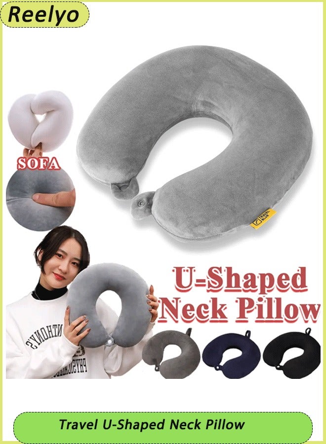 Reelyo Travel Neck Pillow - Lightweight Fleece Casing U-Shaped Stuffable Memory Foam Travel Pillow for Sleeping and Neck Support, Grey - Image 1