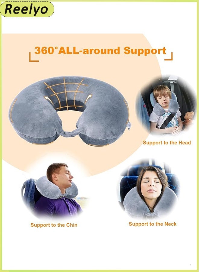 Reelyo Travel Neck Pillow - Lightweight Fleece Casing U-Shaped Stuffable Memory Foam Travel Pillow for Sleeping and Neck Support, Grey - Image 4