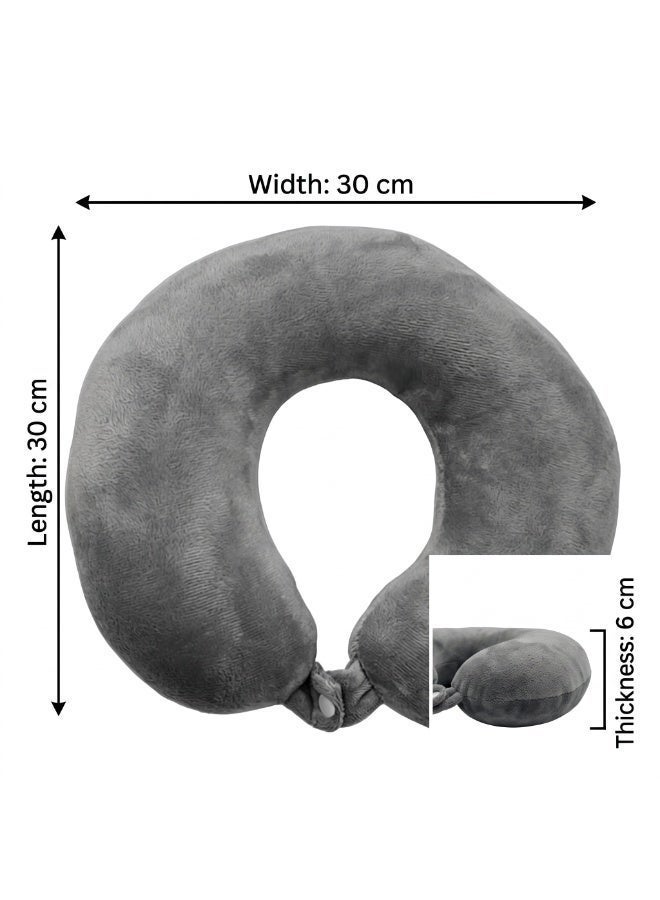 Reelyo Travel Neck Pillow - Lightweight Fleece Casing U-Shaped Stuffable Memory Foam Travel Pillow for Sleeping and Neck Support, Grey - Image 2