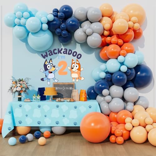 Beaumode Blue Dog Balloon Arch Garland Kit for Boys Girls Wackadoo Im Two Birthday Puppy Pawty Dog Birthday Daisy Flower Groovy Party Decorations Night Blue Orange - Image 1