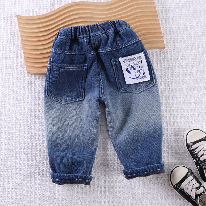 Boys' Fleece-Lined Winter Jeans 2023 New Children'S Thickened Sports Pants Boys' Winter Trousers One-Piece Delivery - Image 3