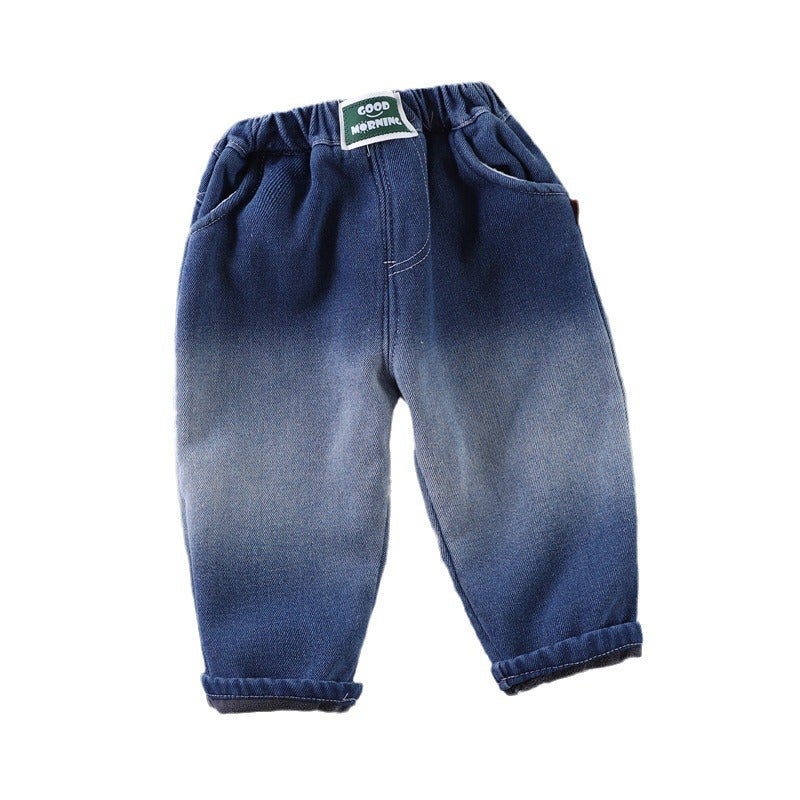 Boys' Fleece-Lined Winter Jeans 2023 New Children'S Thickened Sports Pants Boys' Winter Trousers One-Piece Delivery - Image 4