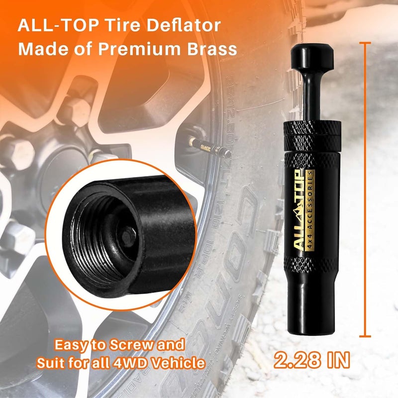 ALL-TOP Adjustable Auto-Stop Tire Deflator Valve Kit (10-30 PSI) 4 PCS Screw-on Tyre Air Down Tool for Offroad 4x4 (with 5 Valve caps) Universal design - Image 5