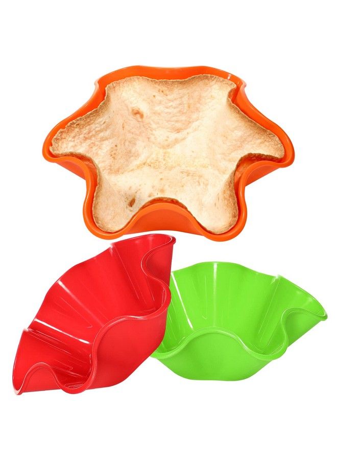 Koluti Nonstick Silicone Tortilla Shell Maker Set Of 3 Colorful Taco Salad Bowl Mold Baking Pan Tostada Baker For Kitchen Microwave & Dishwasher & Oven Safe (Red Orange Green) - Image 2