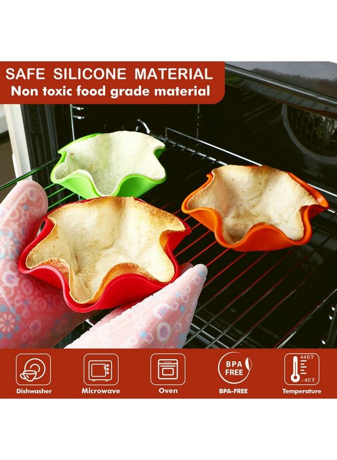 Koluti Nonstick Silicone Tortilla Shell Maker Set Of 3 Colorful Taco Salad Bowl Mold Baking Pan Tostada Baker For Kitchen Microwave & Dishwasher & Oven Safe (Red Orange Green) - Image 5
