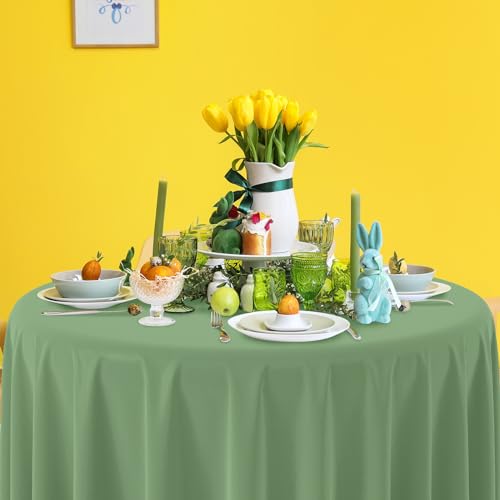 Hallswl 12Pcs 84 Inch Round Sage Green Tablecloth 4 Green Colors Disposable Plastic Round Table Cover for Baby Shower Bridal Wedding Birthday Party Decorations and Supplies - Image 4