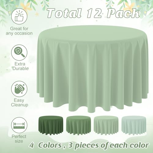 Hallswl 12Pcs 84 Inch Round Sage Green Tablecloth 4 Green Colors Disposable Plastic Round Table Cover for Baby Shower Bridal Wedding Birthday Party Decorations and Supplies - Image 3