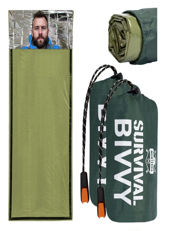 Monterra Emergency Survival Bivvy, Sleeping Bag, 2 Pack, Hiking Essentials, Bivy Sack, Outdoor Gear and Equipment, Camping Accessories. (Green) - Image 1