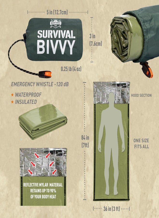 Monterra Emergency Survival Bivvy, Sleeping Bag, 2 Pack, Hiking Essentials, Bivy Sack, Outdoor Gear and Equipment, Camping Accessories. (Green) - Image 2