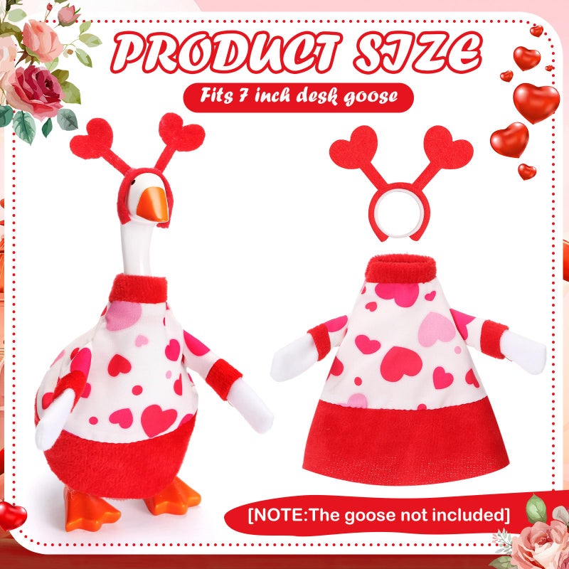 Simlakey 1 Set Valentines Day 7 Inch Mini Desk Goose Outfits Romantic Dress and Bow Hat Desk Goose Costume for Duck Statue Decor (Heart Hat) - Image 2