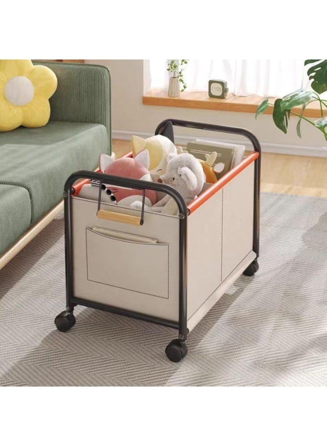 بلومنغ تايم عربة تخزين ألعاب، جيوب جانبية، بعجلات عالمية، موفرة للمساحة، لون بيج - Image 3